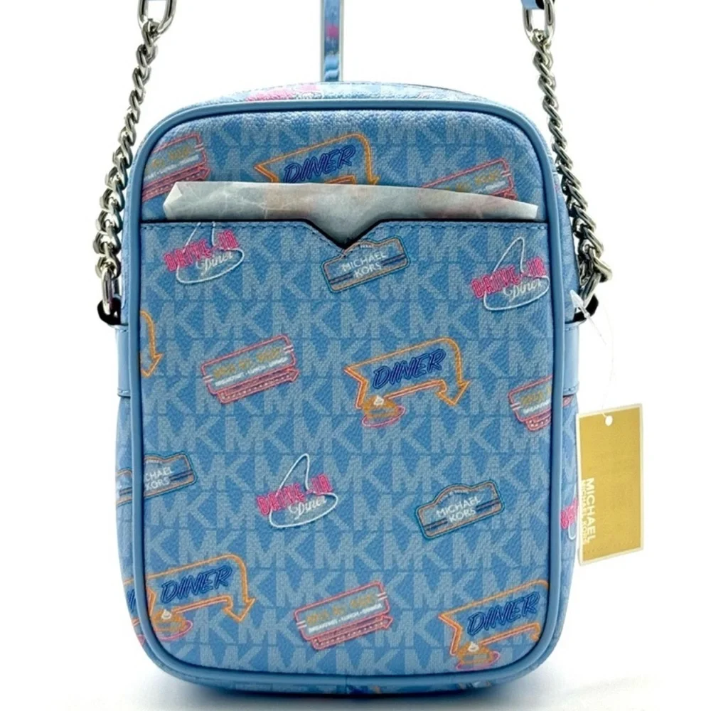 Michael Kors Jet Set Medium Printed Signature Logo Crossbody Bag Light Sky Blue